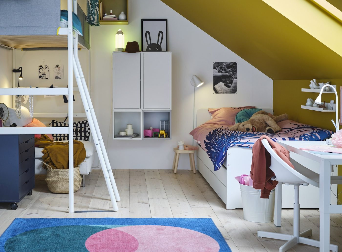 a-childrens-room-with-a-loft-bed-a-white-bed-frame-wall-moun-d523ab89721217a5ecdabc8c6544f598