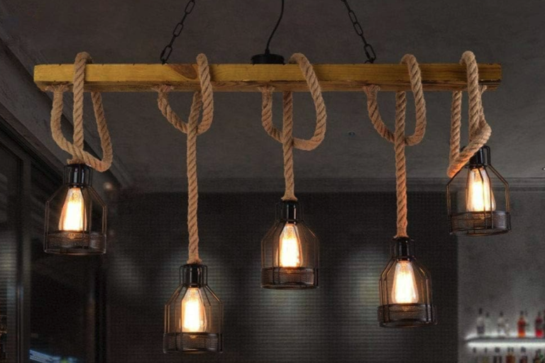 Rustic Charm Countryside Birdcage Hemp Rope Chandelier