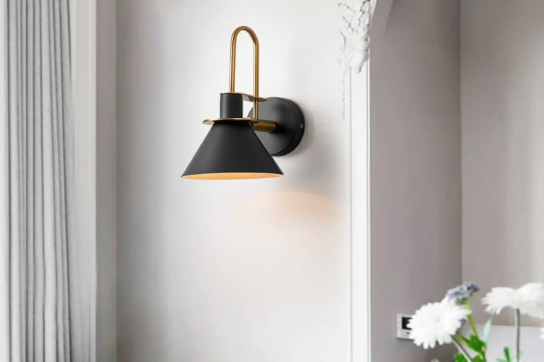 Stylish Mid-Century Modern Cone Wall Lamp with Brass Accents