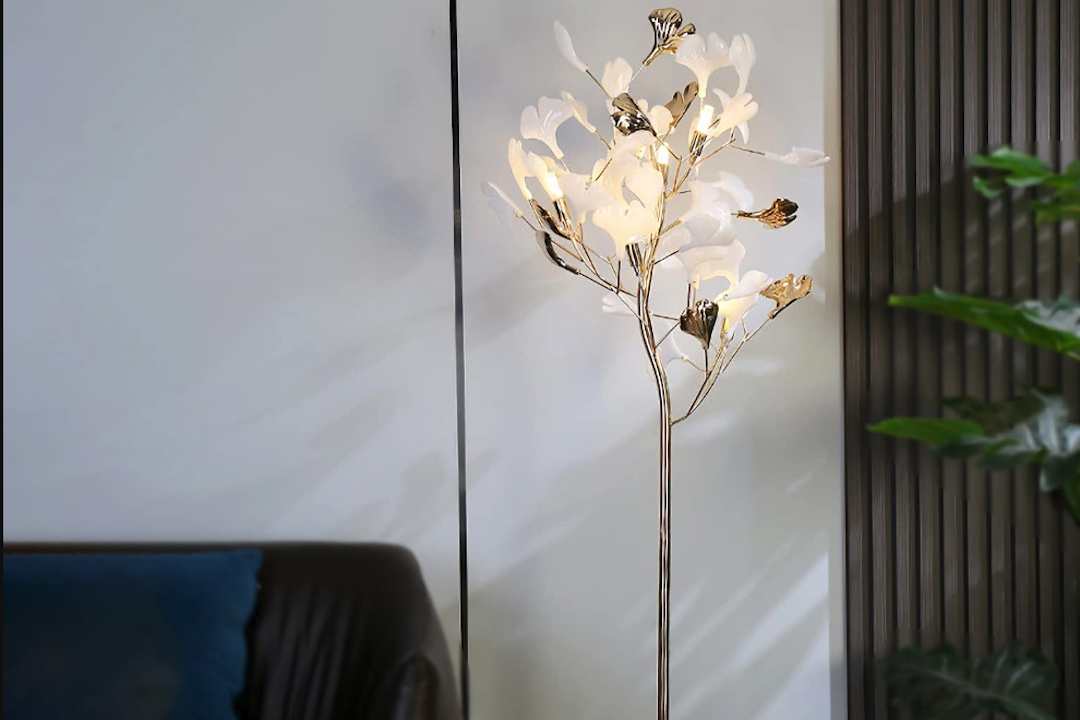 Ultimate Luxury: Gold Leaf Ginkgo Floor Lamp Elevates Hotel Suite