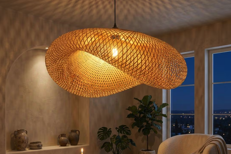 Bamboo Ceiling Lamp Adds Japandi Charm to Nursery Room